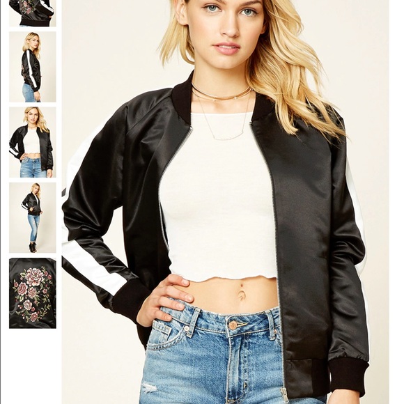 Forever 21 Embroidered Satin Bomber Jacket - Picture 2 of 8